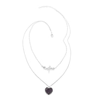 Amethyst Heart with Pulse Double Layer Necklace 21-23 Inches in Silvertone 23.50 ctw