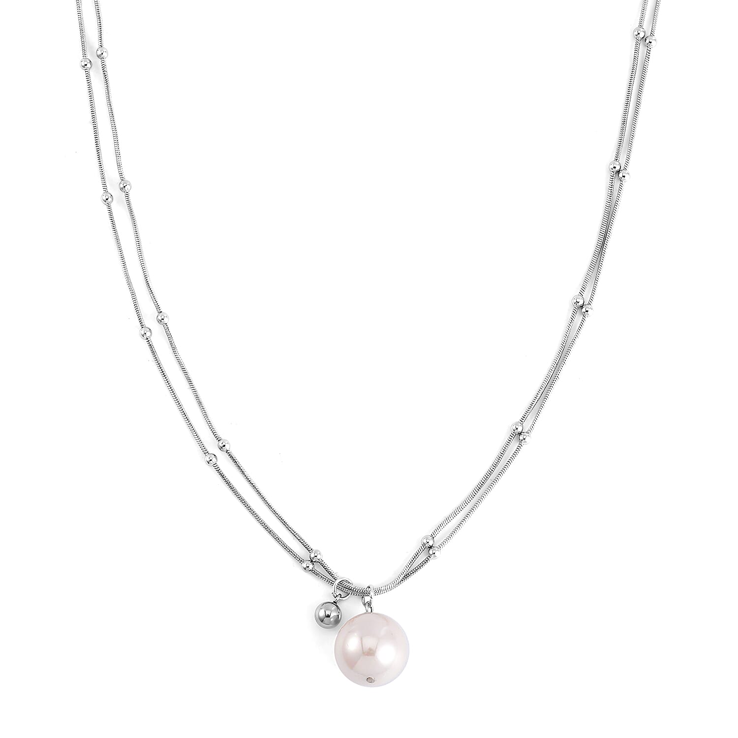 White Shell Pearl Pendant Necklace 20-22 Inches in Silvertone