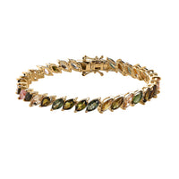 Multi-Tourmaline 12.50 ctw Tennis Bracelet in Vermeil Yellow Gold Over Sterling Silver (6.50 In)