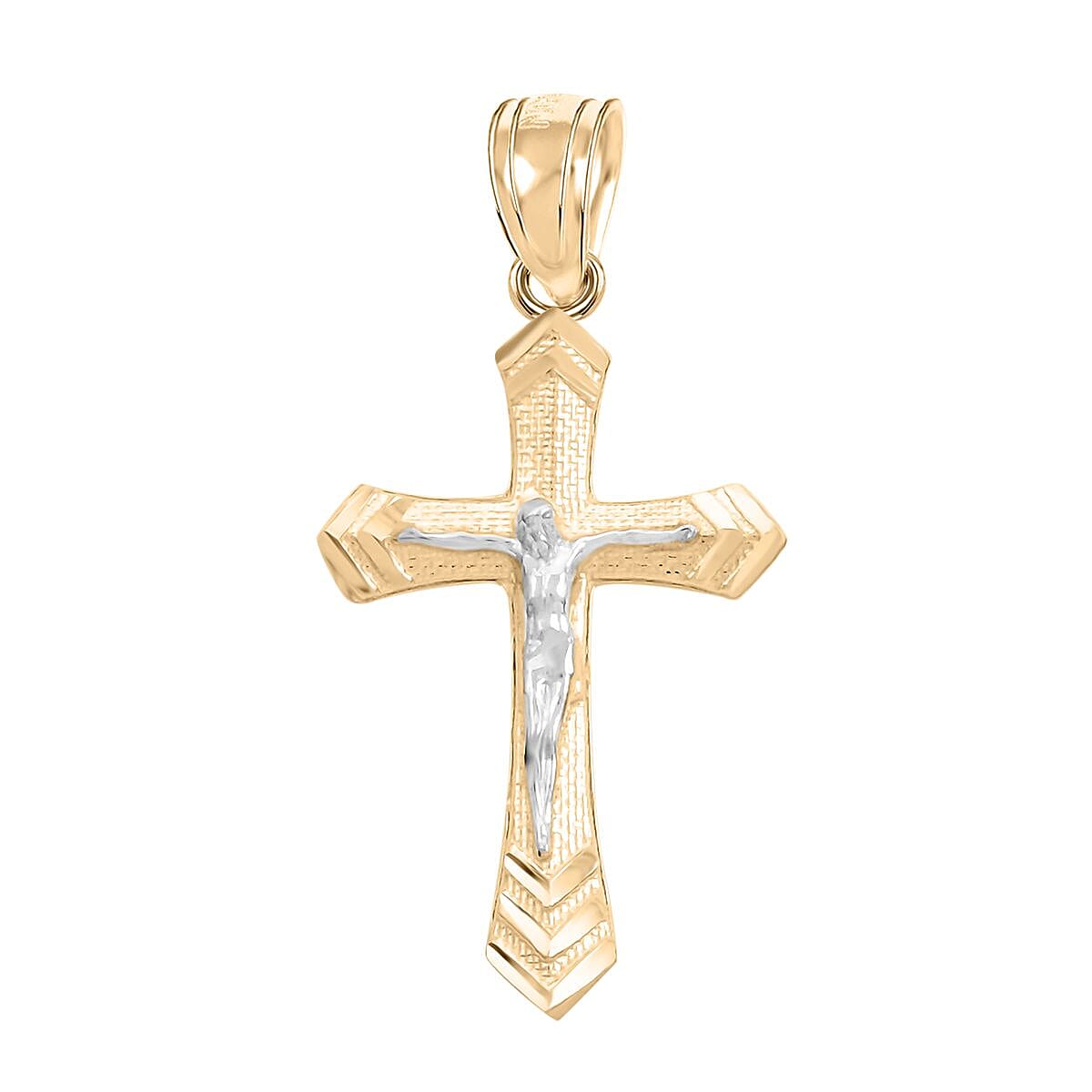 Made in USA 10K Yellow and White Gold Crucifix Pendant without Chain 0.90 Grams