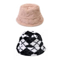 Set of 2 Black Chevron Pattern and Beige Solid Faux Fur Bucket Hats (22.85") - Sticky add to cart bar