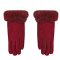 Wine 70% Cashmere Wool and 30% Polyster Faux Fur Gloves with Touch Screen Function (9"x3.93") - Sticky add to cart bar