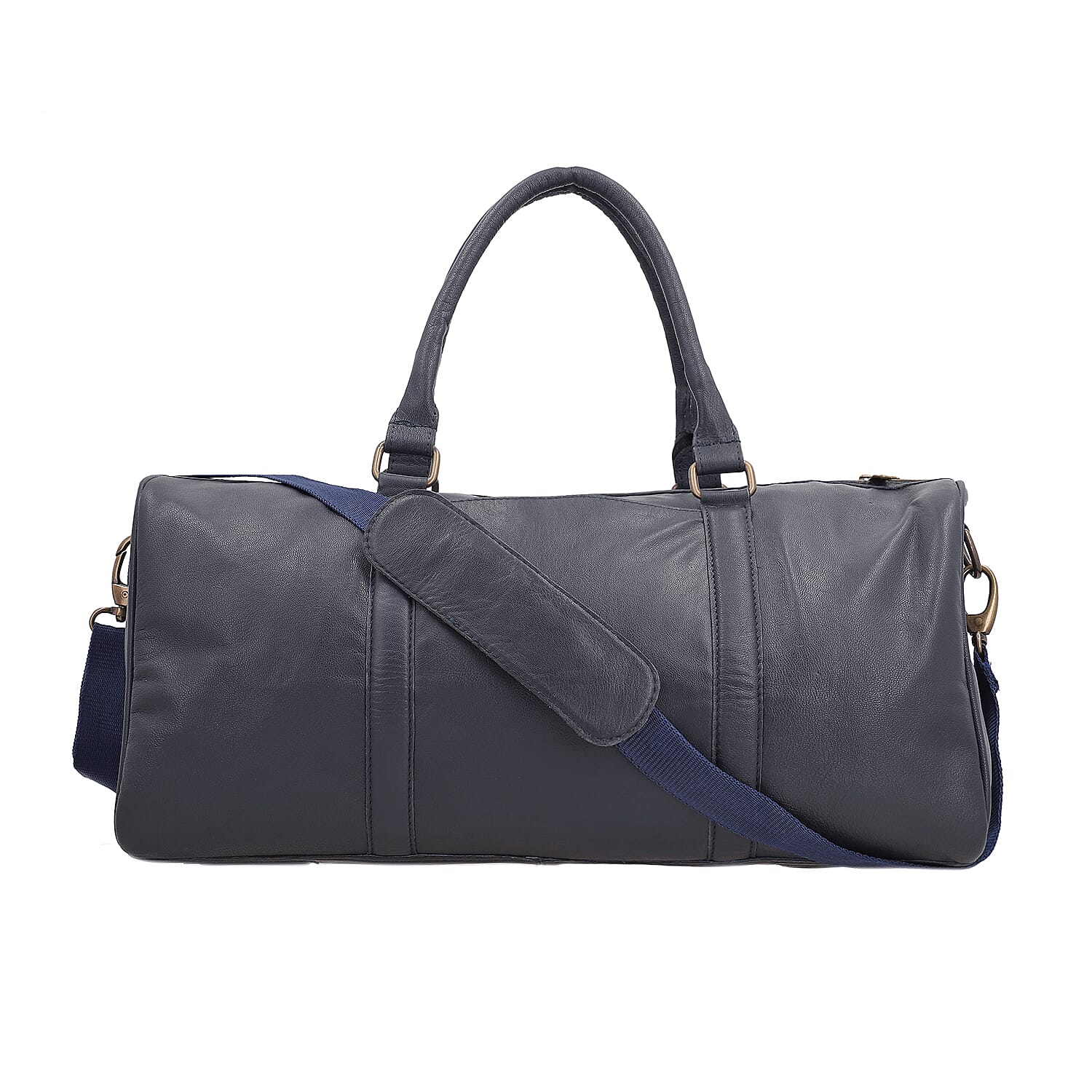 Navy 100% Genuine Leather Luggage Duffle Bag with 57.5 Inch