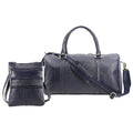 Set of 2 Navy 100% Genuine Leather Croco Embossed Luggage Duffle with Crossbody Bag - Sticky add to cart bar