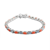 Boulder Opal Triplet and Mediterranean Coral Tennis Bracelet in Rhodium Over Sterling Silver (7.25 In) 7.25 ctw