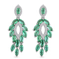 AAA Kagem Zambian Emerald Dangle Earrings, White Zircon Accent Earrings, Emerald Earrings, Rhodium Plated Sterling Silver Earrings,  Green Earrings For Her, Birthday Gift 3.75 ctw - Sticky add to cart bar