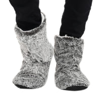 Set of 2 Pairs Grey Faux Fur Sherpa Home Bootie and Home Shoes (2.54"x7.08")