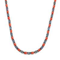 Boulder Opal Triplet and Mediterranean Coral Tennis Necklace 18 Inches in Rhodium Over Sterling Silver 19.90 ctw