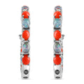 Boulder Opal Triplet and Mediterranean Coral 5.75 ctw Hoop Earrings in Rhodium Over Sterling Silver 7.10 Grams - Sticky add to cart bar