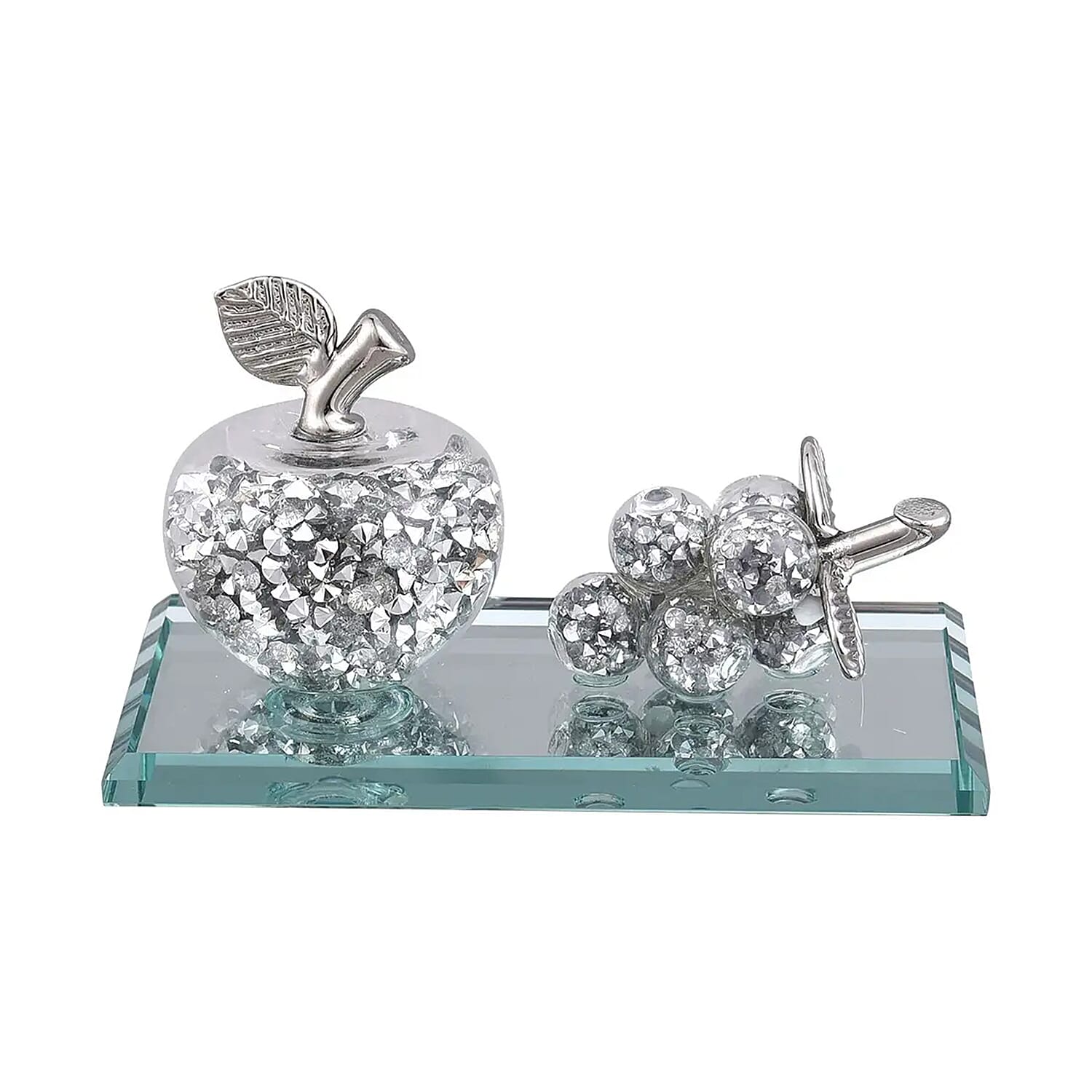 Silver Color Apple & Grape Crystal Candle Holder (4.92"x2.68"x2.56")