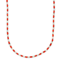 Ethiopian Welo Opal and Mediterranean Coral Tennis Necklace 18 Inches in Rhodium Over Sterling Silver 16.15 ctw