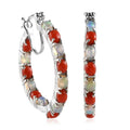 Ethiopian Welo Opal and Mediterranean Coral Hoop Earrings in Rhodium Over Sterling Silver 4.50 ctw - Sticky add to cart bar