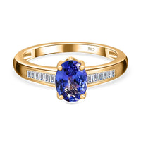 14K Yellow Gold Premium Tanzanite, Diamond (I2) (0.16 cts) Ring (Size 11.5) 1.50 ctw