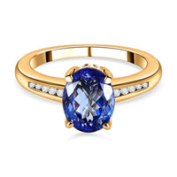 14K Yellow Gold AAA Tanzanite, Diamond (I2) Ring (Size 6.5) 2.04 ctw