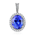 Certified & Appraised Luxoro 14K White Gold AAA Tanzanite and G-H I2 Diamond Halo Pendant without Chain 3.50 ctw - Sticky add to cart bar