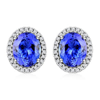 Certified & Appraised Luxoro 14K White Gold AAA Tanzanite and G-H I2 Diamond Halo Stud Earrings 3.75 ctw