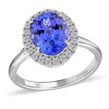 Certified & Appraised Luxoro 14K White Gold AAA Tanzanite and I2 Diamond Halo Ring 3.60 Grams 3.25 ctw - Sticky add to cart bar