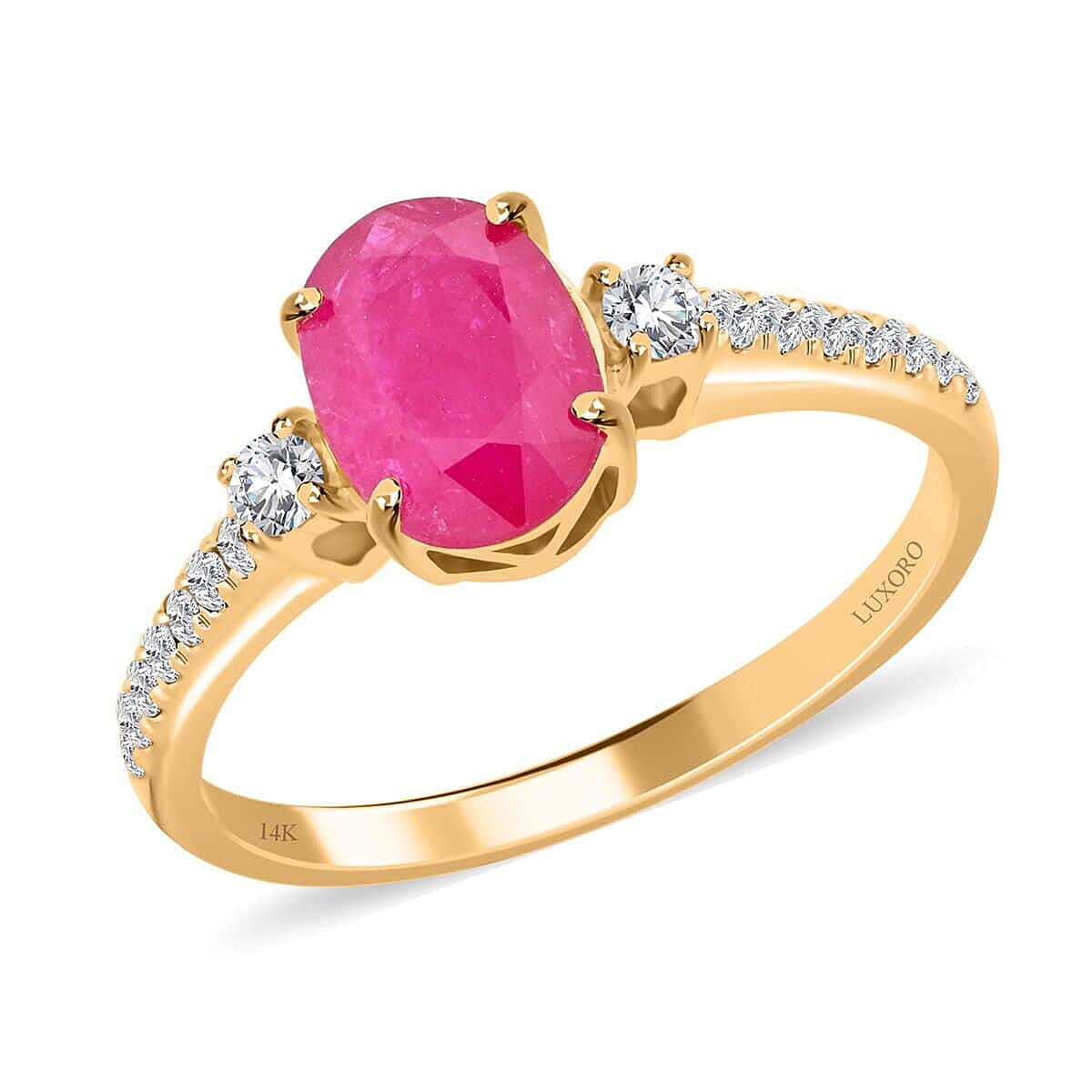 Luxoro 14K Yellow Gold Mozambique Ruby and Diamond  Signature Ring