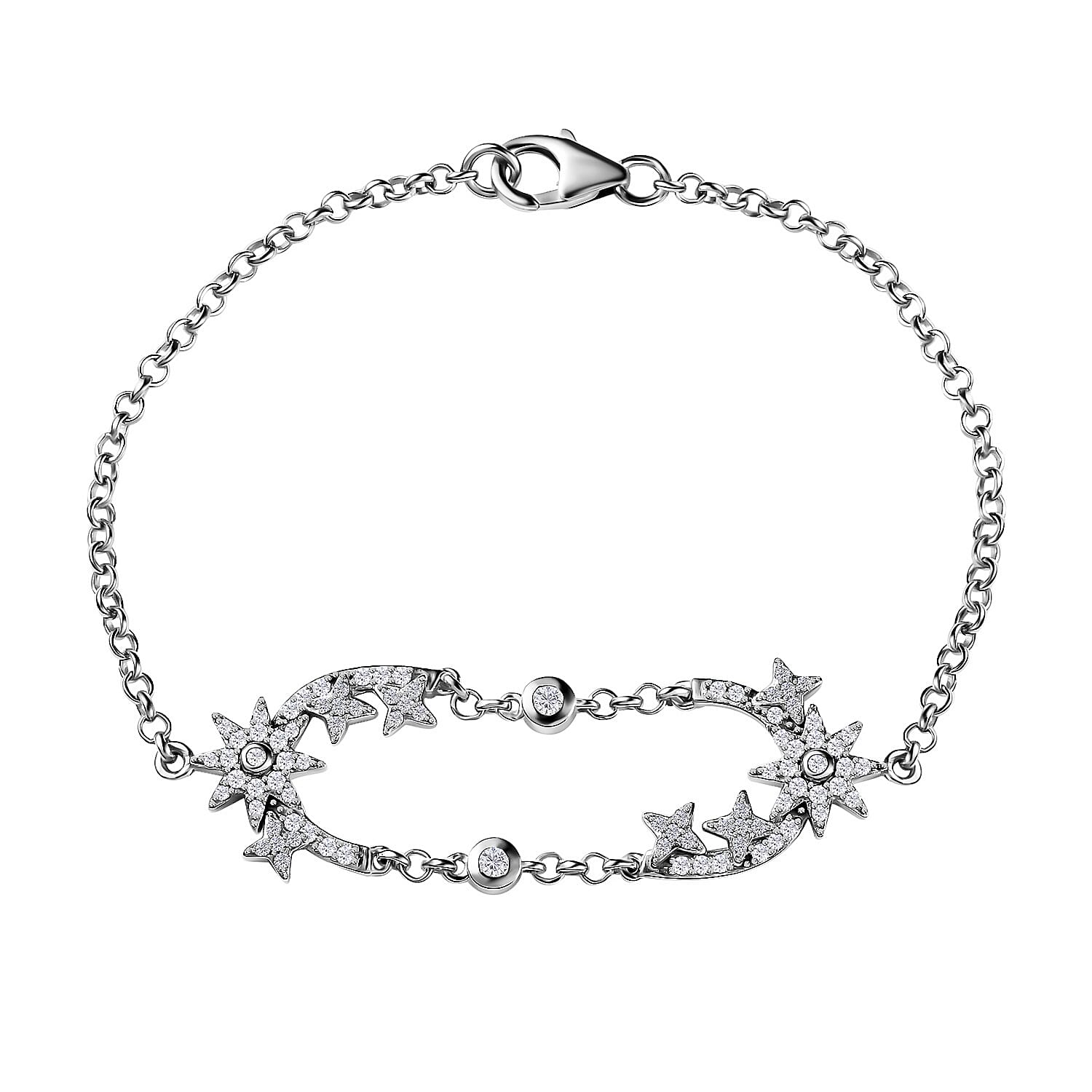 Moissanite Statement Bracelet, Star Bracelet in Platinum Over Sterling Silver (7.25 In) 0.50 ctw