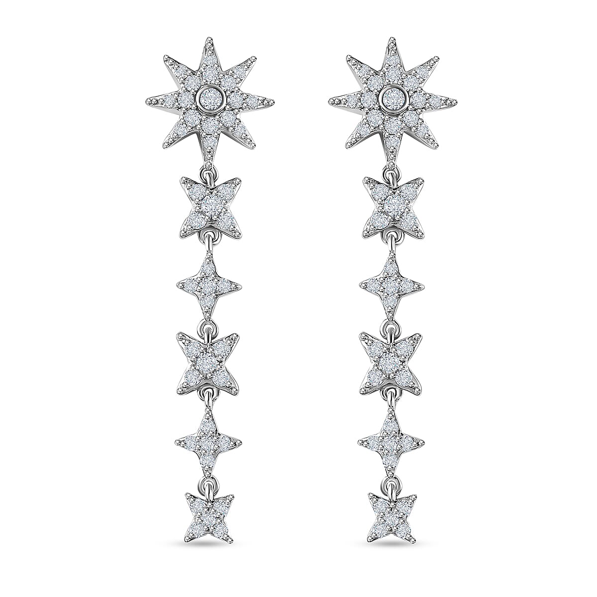 Moissanite Celestial Drop Earrings in Platinum Over Sterling Silver 1.60 ctw