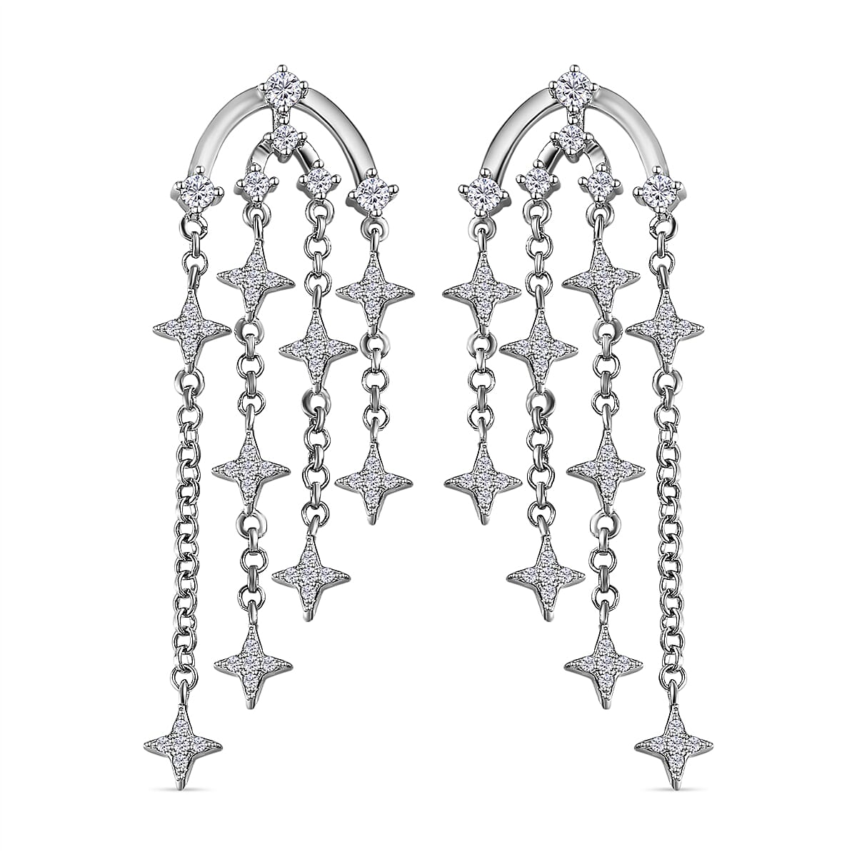 Moissanite Chandelier Starbust Statement Earrings in Platinum Over Sterling Silver 0.70 ctw