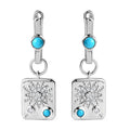 Sleeping Beauty Turquoise and Moissanite Sun Starburst Medallion Statement Earrings in Platinum Over Sterling Silver 1.10 ctw - Sticky add to cart bar