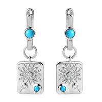 Sleeping Beauty Turquoise and Moissanite Sun Starburst Medallion Statement Earrings in Platinum Over Sterling Silver 1.10 ctw