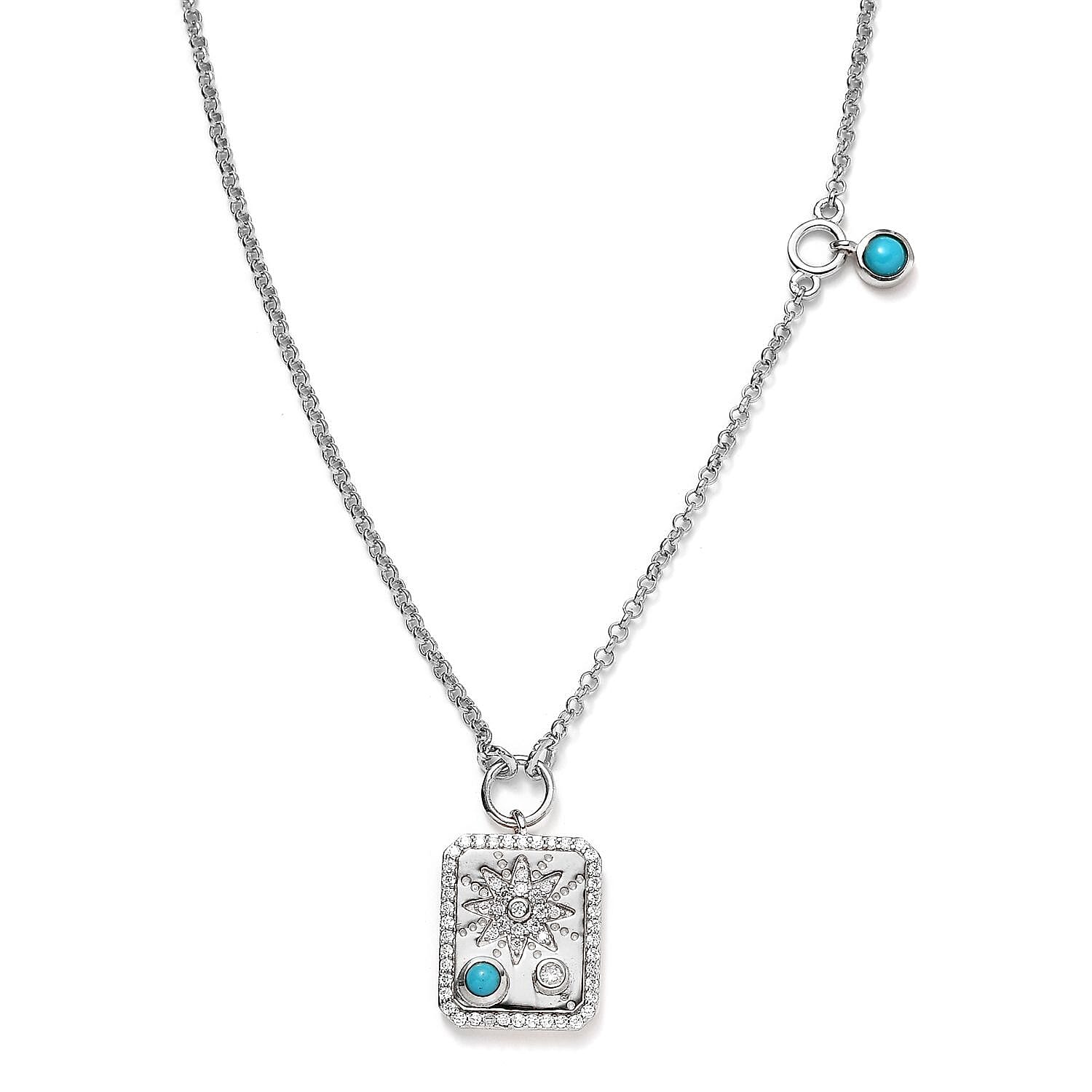 Sleeping Beauty Turquoise, Moissanite Necklace (18 Inches) in Platinum Over Sterling Silver 0.80 ctw