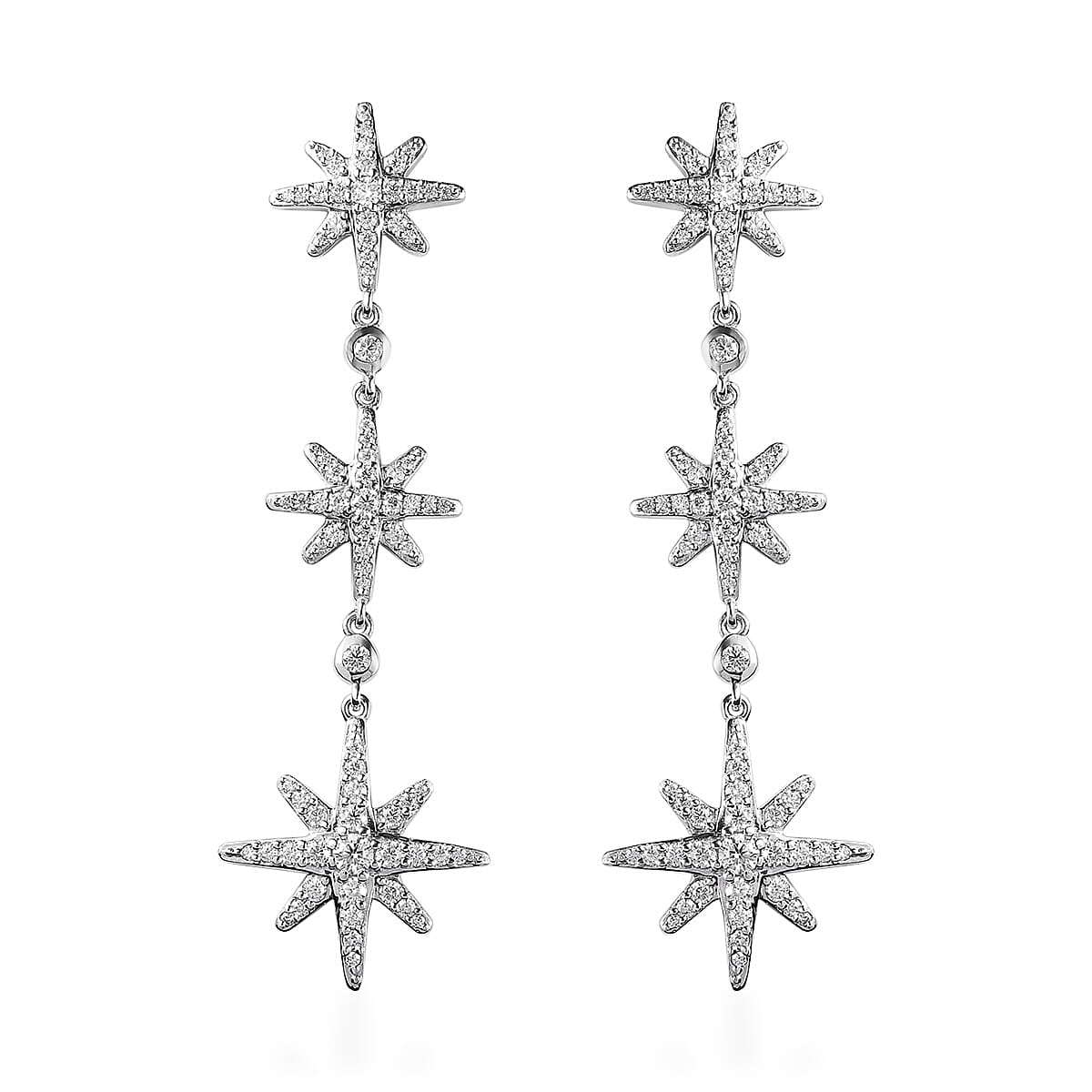 Moissanite Starburst Drop Statement Earrings in Platinum Over Sterling Silver 1.80 ctw