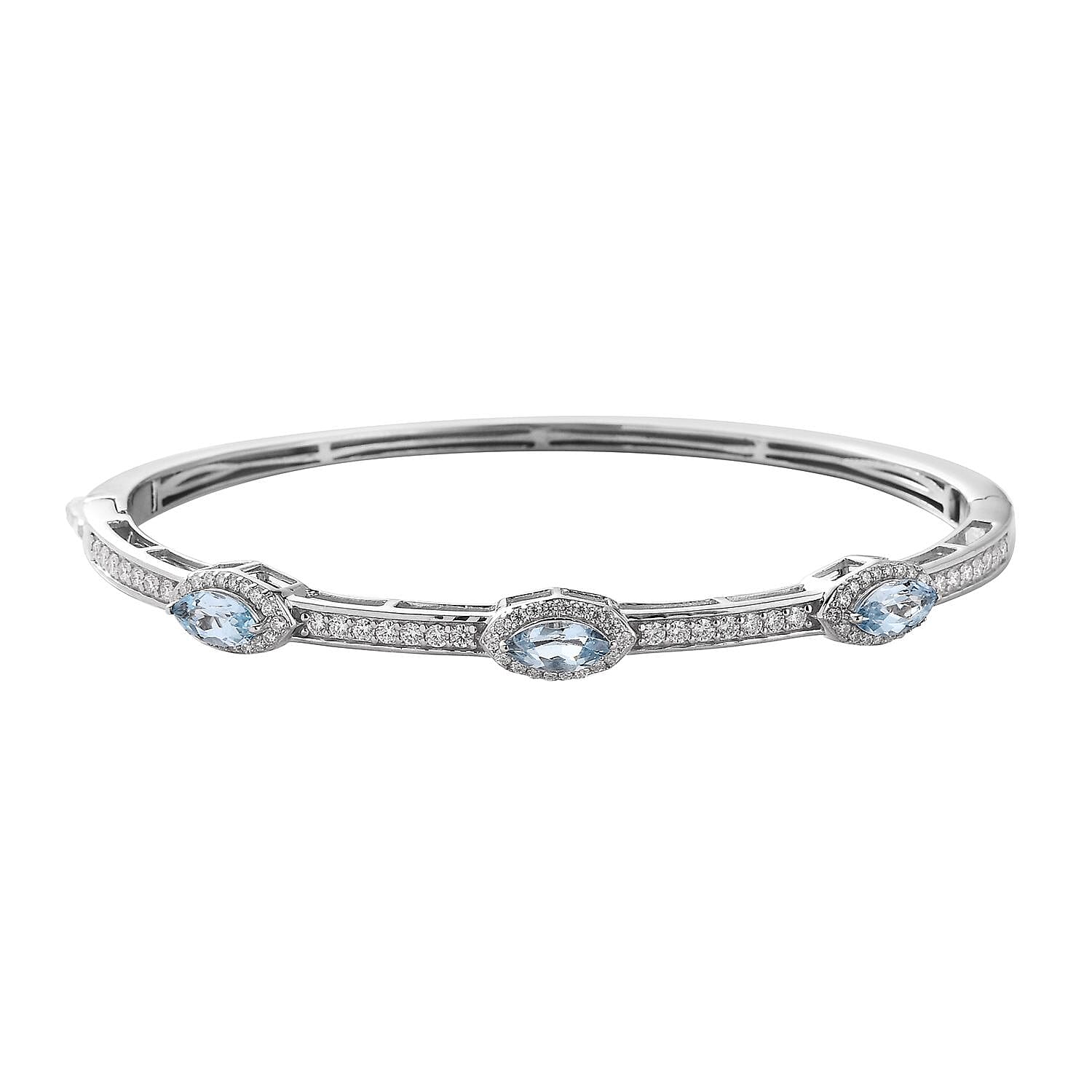 Sky Blue Topaz and Moissanite Bangle Bracelet in Platinum Over Sterling Silver (7.25 in) 2.50 ctw