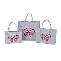 Set of 3 Butterfly Pattern Felt Tote Bag (11.81"x7.87"x4.72"), (13.78"x9.84"x4.72") and (15.75"x13.78"x5.9")