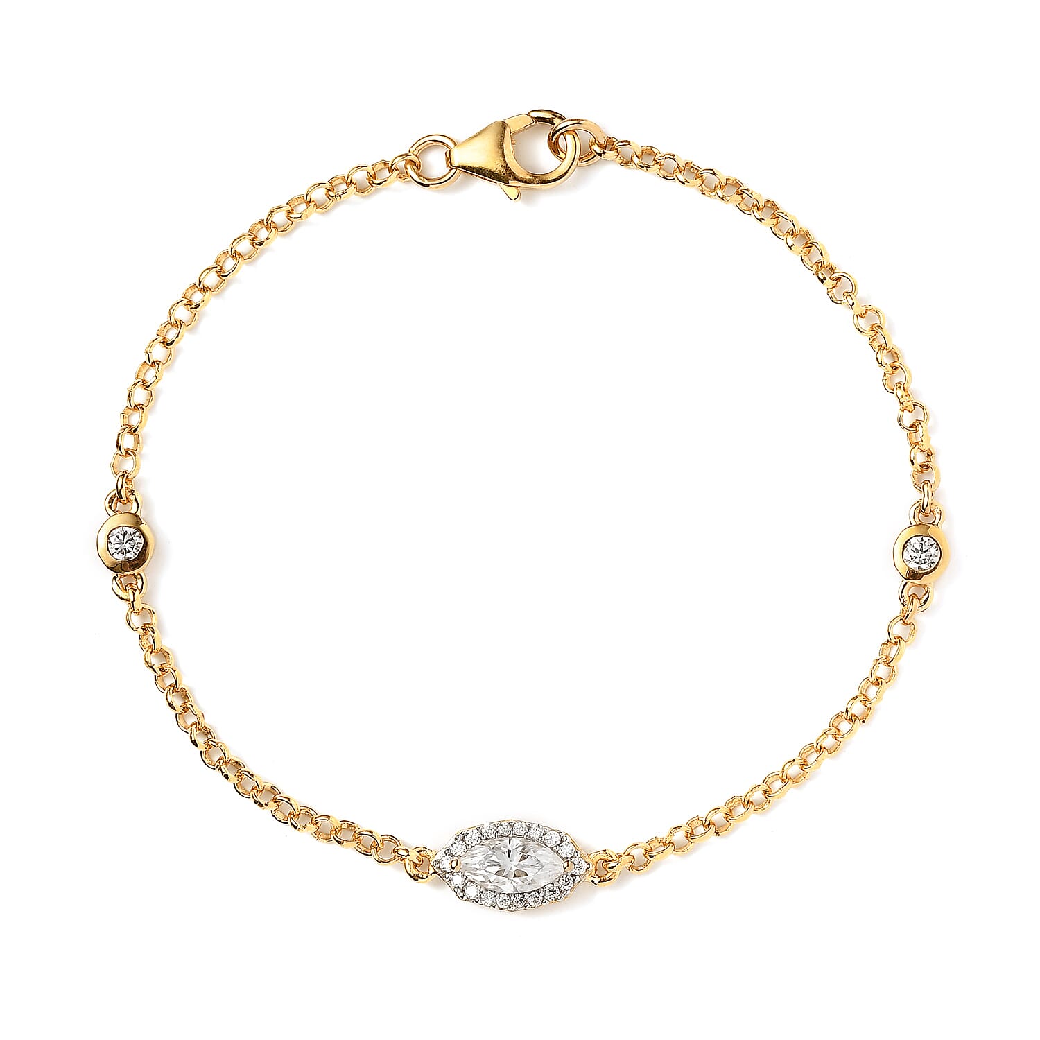 Moissanite Evil Eye Protector Station Bracelet in Vermeil Yellow Gold Over Sterling Silver (7.25 In) 0.85 ctw