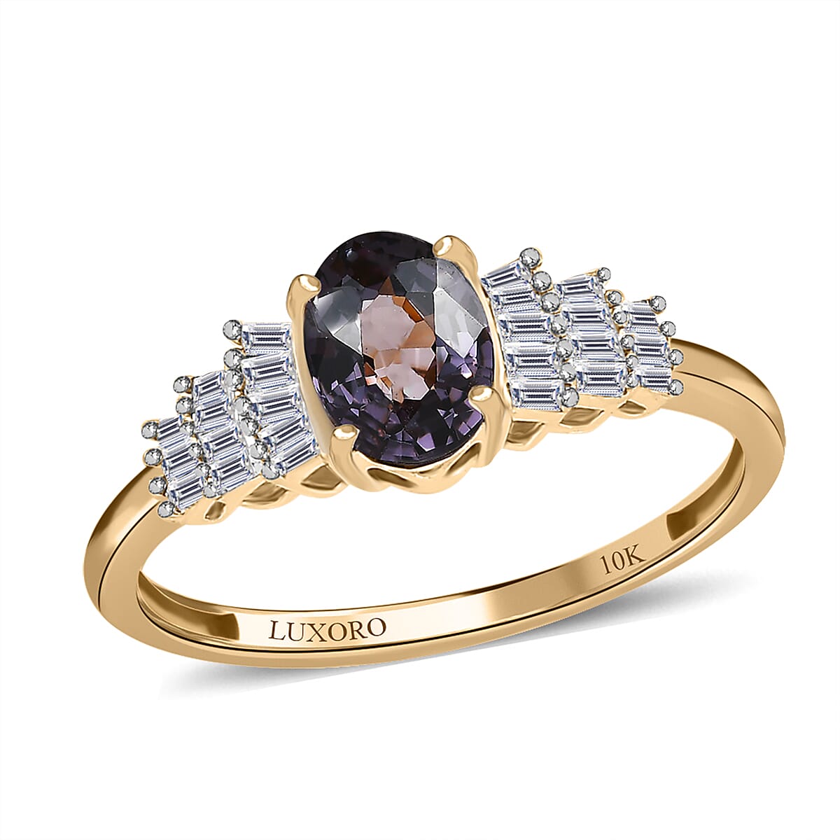 Luxoro 10K Yellow Gold AAA Gray Spinel and G-H I2 Diamond Ring (Size 10.0) 1.10 ctw