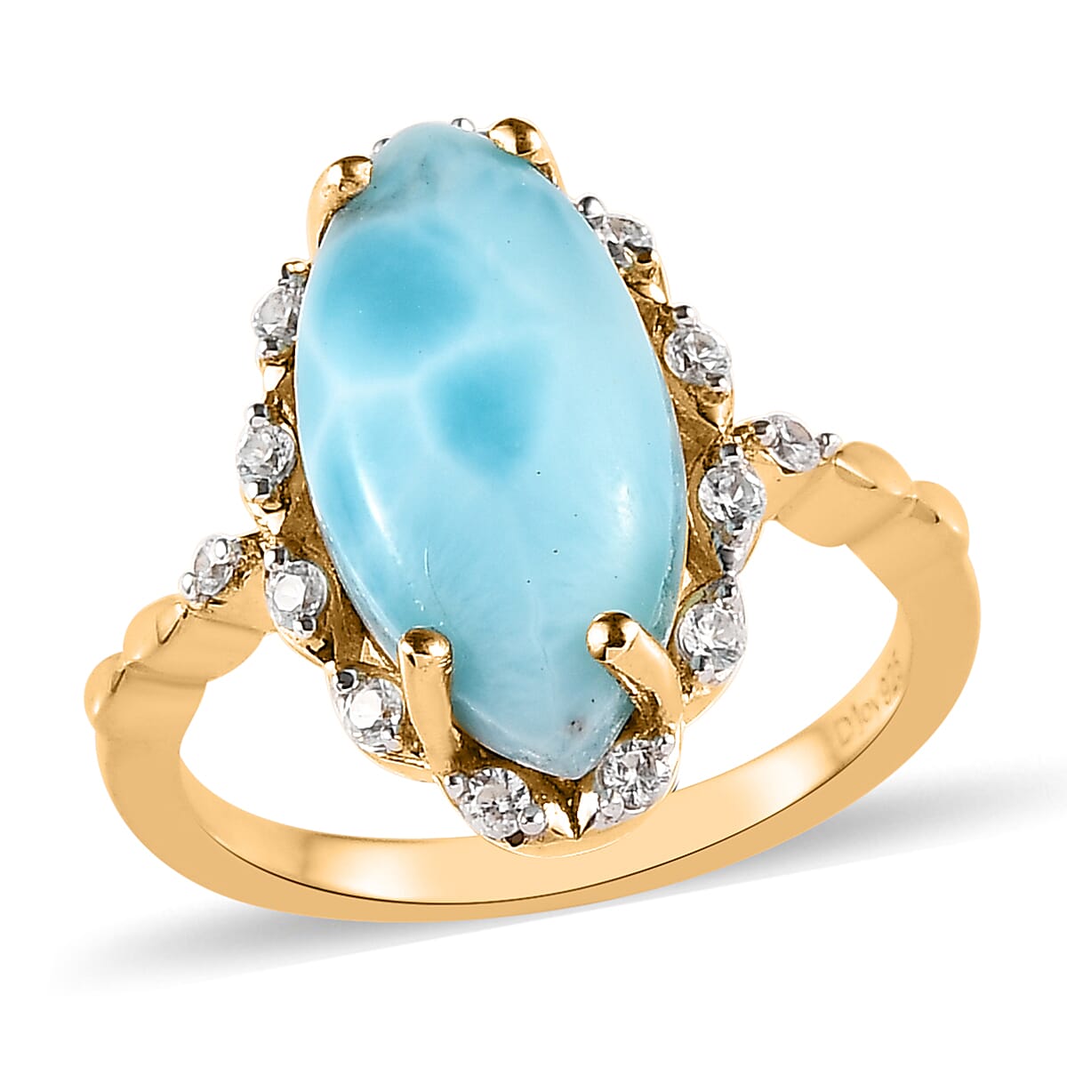 Larimar and White Zircon Ring in Vermeil Yellow Gold Over Sterling Silver 5.40 ctw