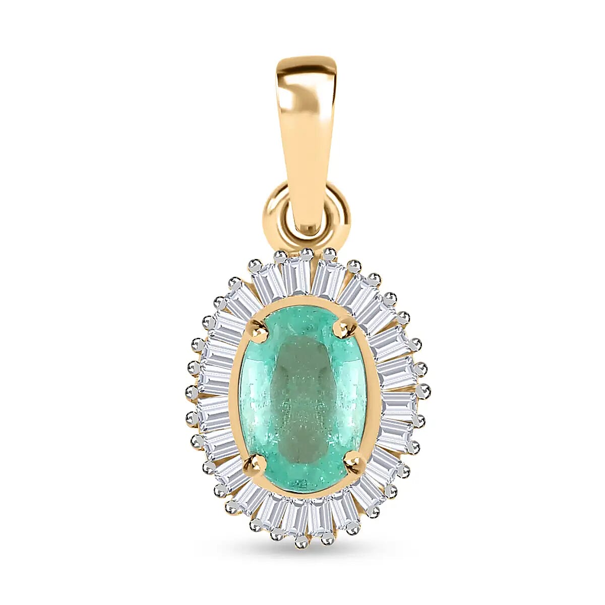 Luxoro 10K Yellow Gold Premium Boyaca Colombian Emerald and Diamond Halo Pendant 0.60 ctw