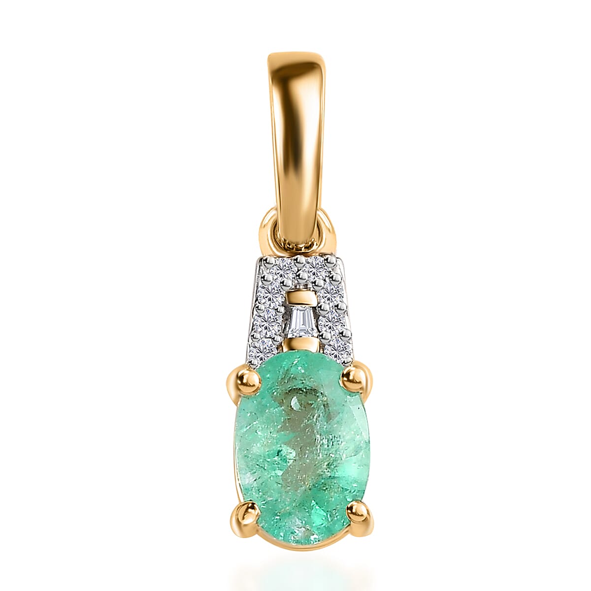 Luxoro 14K Yellow Gold AAA Boyaca Colombian Emerald and G-H I2 Diamond Pendant 0.80 ctw