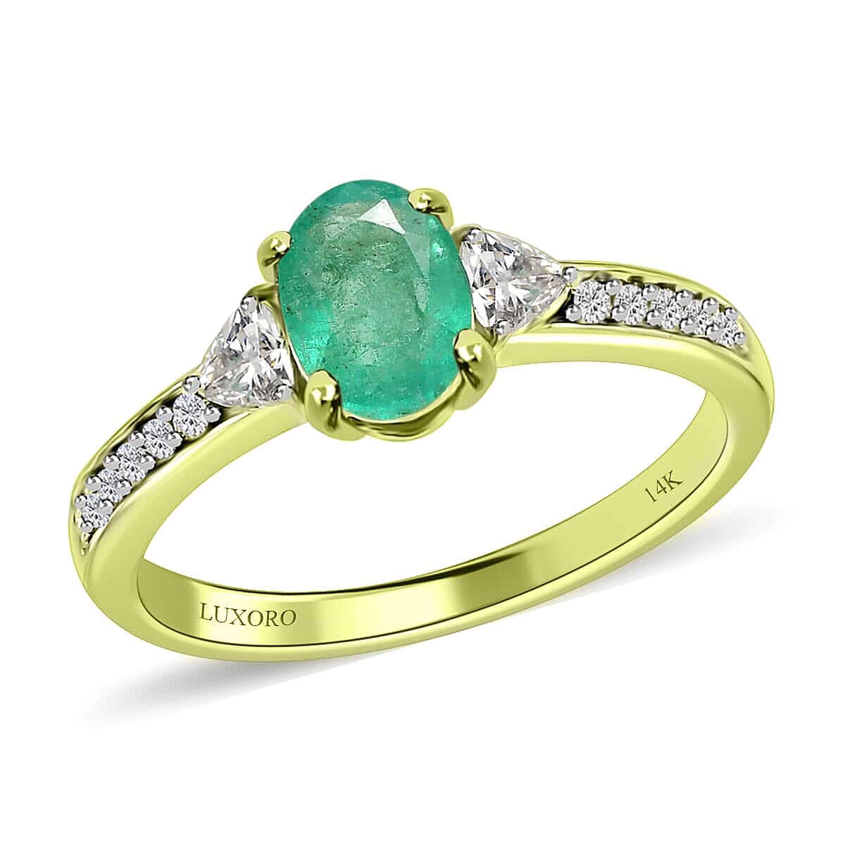Luxoro 14K Green Gold Premium Boyaca Colombian Emerald and Moissanite Ring 1.00 ctw
