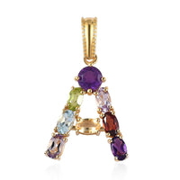 Multi Gemstone Initial A Pendant in Vermeil Yellow Gold Over Sterling Silver 2.10 ctw