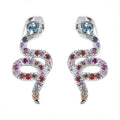 Sky Blue Topaz and Multi Sapphire Snake Earrings in Rhodium Over Sterling Silver 1.60 ctw - Sticky add to cart bar