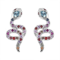 Sky Blue Topaz and Multi Sapphire Snake Earrings in Rhodium Over Sterling Silver 1.60 ctw