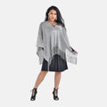 Silver Stylish Party Poncho with Fringe (19.69"x51.19") - Sticky add to cart bar