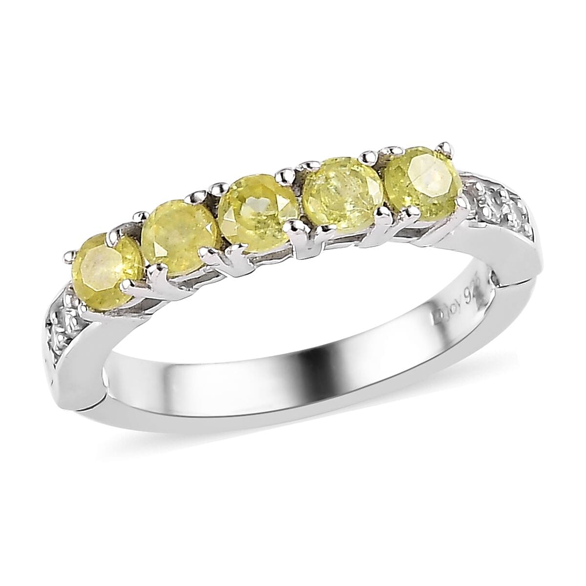 Premium Sava Sphene and White Zircon Band Ring in Platinum Over Sterling Silver 0.85 ctw