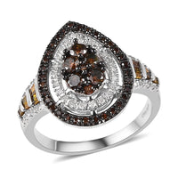 Red and White Diamond Ring in Platinum Over Sterling Silver (Size 10.0) 1.00 ctw
