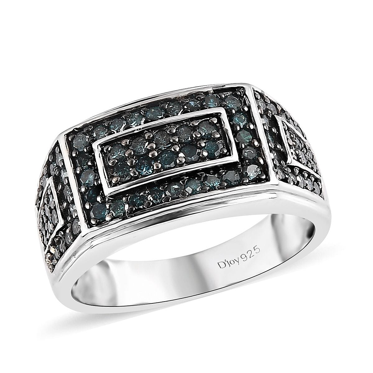Blue Diamond Men's Ring in Platinum Over Sterling Silver 1.00 ctw