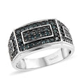 Blue Diamond Men's Ring in Platinum Over Sterling Silver 1.00 ctw - Sticky add to cart bar