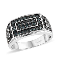 Blue Diamond Men's Ring in Platinum Over Sterling Silver 1.00 ctw
