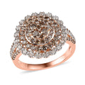 Natural Champagne and White Diamond Ring in Vermeil Rose Gold Over Sterling Silver (Size 10.0) 1.50 ctw - Sticky add to cart bar