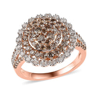 Natural Champagne and White Diamond Ring in Vermeil Rose Gold Over Sterling Silver (Size 10.0) 1.50 ctw