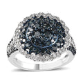 Blue and White Diamond Floral Ring in Platinum Over Sterling Silver 1.50 ctw - Sticky add to cart bar