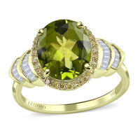 Luxoro 10K Green Gold Premium Peridot and I3 Natural Yellow and White Diamond Ring 3.90 ctw